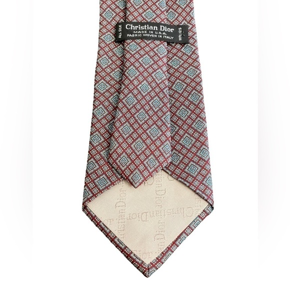 CHRISTIAN Dior Vintage Men’s Designer Geometric Squares Silk Tie Medallion 3.5 - Picture 3 of 7